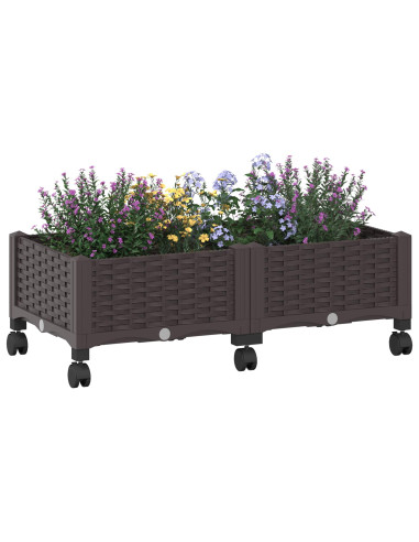 Vaso da Giardino con Ruote Marrone 80 x 40 x 29 cm PP