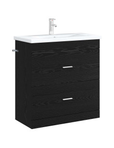 Mobiletto da Bagno Sotto Lavabo Rovere Nero 78,5 x 37,5 x 81 cm 2