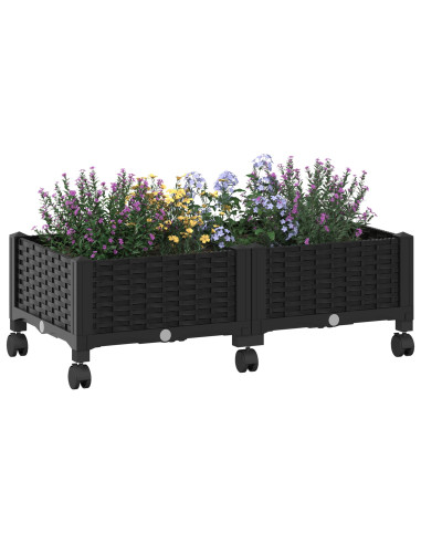 Vaso da Giardino con Ruote Nero 80 x 40 x 29 cm PP