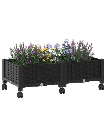 Vaso da Giardino con Ruote Nero 80 x 40 x 29 cm PP