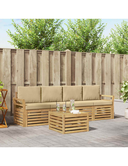 Set di divani da esterno 5 pcs Bianco e Beige Poliestere