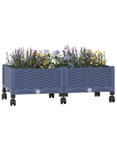 Vaso da Giardino con Ruote Blu Grigio 80 x 40 x 33 cm PP
