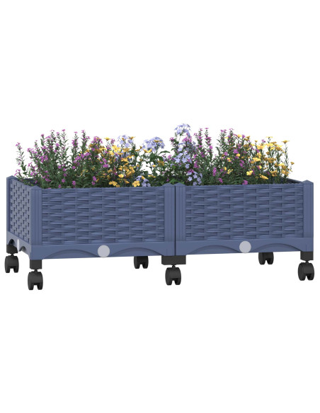 Vaso da Giardino con Ruote Blu Grigio 80 x 40 x 33 cm PP