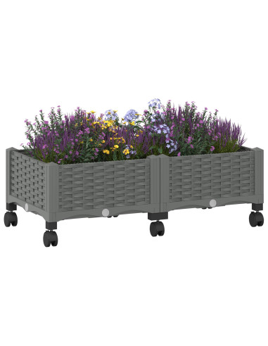 Vaso da Giardino con Ruote Grigio Chiaro 80 x 40 x 33 cm PP