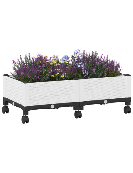 Vaso da Giardino con Ruote Bianco 80 x 40 x 33 cm PP