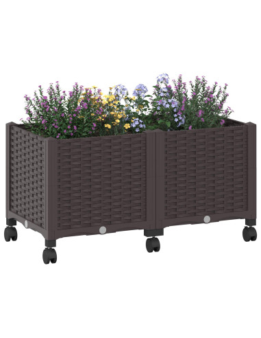Vaso da Giardino con Ruote Marrone 80 x 40 x 44 cm PP