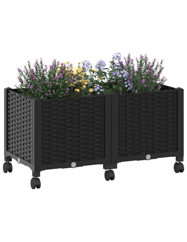 Vaso da Giardino con Ruote Nero 80 x 40 x 44 cm PP