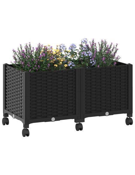 Vaso da Giardino con Ruote Nero 80 x 40 x 44 cm PP