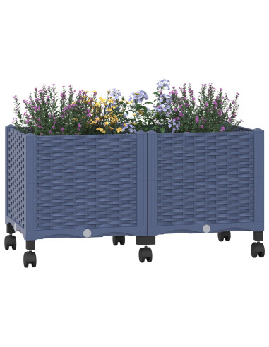 Vaso da Giardino con Ruote Blu Grigio 80 x 40 x 48 cm PP