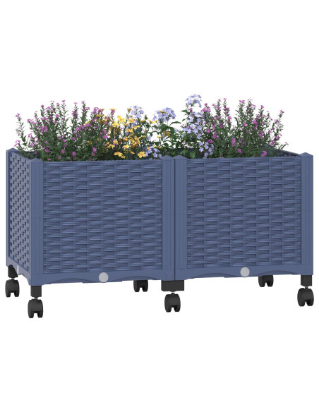 Vaso da Giardino con Ruote Blu Grigio 80 x 40 x 48 cm PP