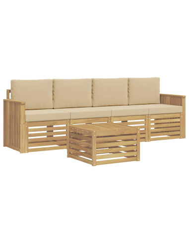 Set di divani da esterno 5 pcs Bianco e Beige Poliestere