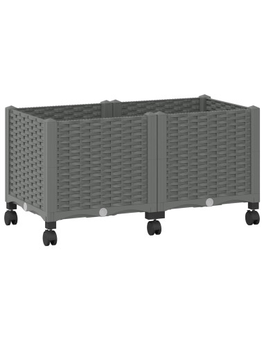 Vaso da Giardino con Ruote Grigio Chiaro 80 x 40 x 48 cm PP