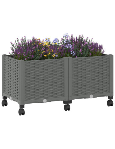 Vaso da Giardino con Ruote Grigio Chiaro 80 x 40 x 48 cm PP