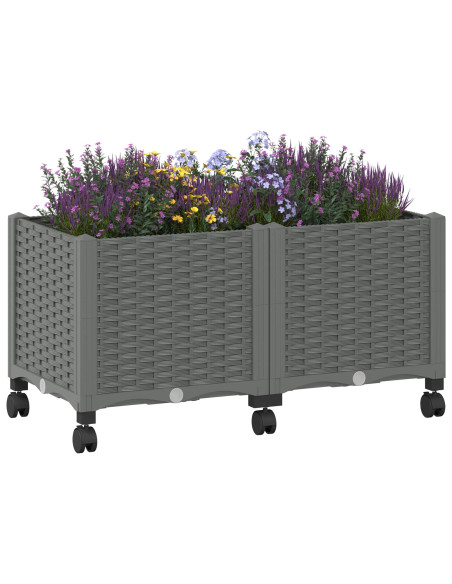 Vaso da Giardino con Ruote Grigio Chiaro 80 x 40 x 48 cm PP