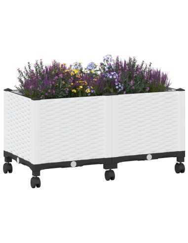 Vaso da Giardino con Ruote Bianco 80 x 40 x 48 cm PP