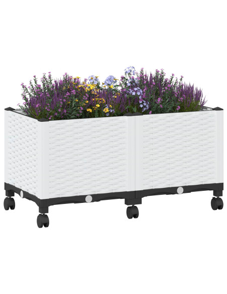 Vaso da Giardino con Ruote Bianco 80 x 40 x 48 cm PP