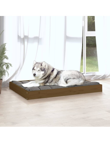 Cuccia per Cani Ambrata 101,5x74x9 cm in Legno Massello di Pino