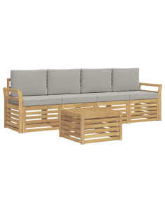Set di divani da esterno 5 pcs Bianco e Grigio Chiaro 2