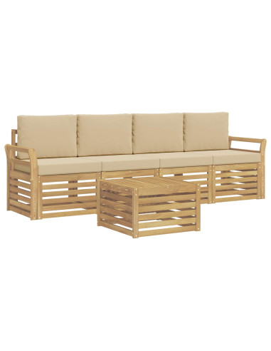 Set di divani da esterno 5 pcs Bianco e Beige Poliestere