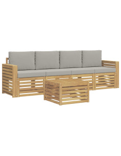 Set di divani da esterno 5 pcs Bianco e Grigio Chiaro 2
