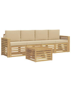 Set di divani da esterno 5 pcs Bianco e Beige Poliestere 2