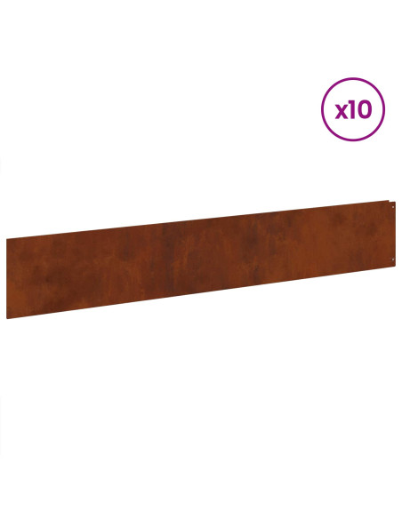 Bordura per Prato 10 pcs 100 x 18 cm Acciaio Ruggine