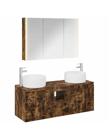 Set di Armadi da Bagno 4 pcs Rovere Fumo Legno ingegnerizzato