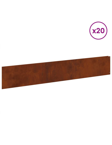 Bordura per Prato 20 pcs 100 x 18 cm Acciaio Ruggine