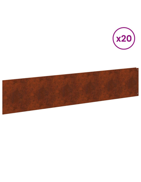 Bordura per Prato 20 pcs 100 x 22 cm Acciaio Ruggine