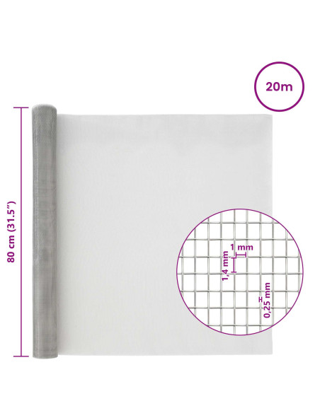 Rete per schermatura 80 x 2000 cm 18 Mesh Argento