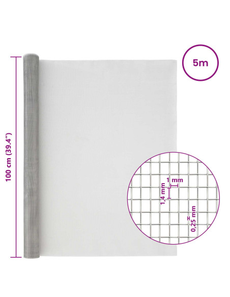 Rete per schermatura 100 x 500 cm 18 Mesh Argento