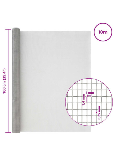 Rete per schermatura 100 x 1000 cm 18 Mesh Argento