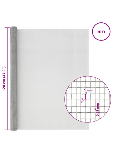 Rete per schermatura 120 x 500 cm 18 Mesh Argento