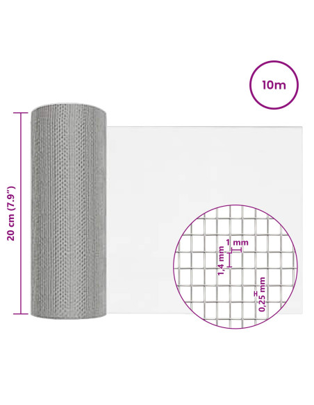 Rete per schermatura 20 x 1000 cm 18 Mesh Argento