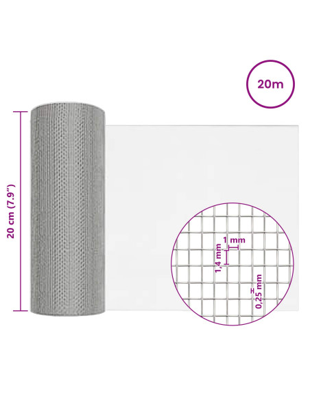 Rete per schermatura 20 x 2000 cm 18 Mesh Argento
