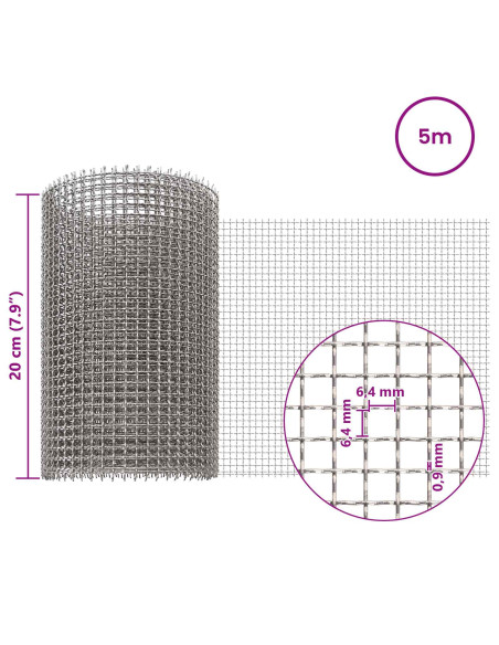 Rete per schermatura 20 x 500 cm 3 Mesh Argento