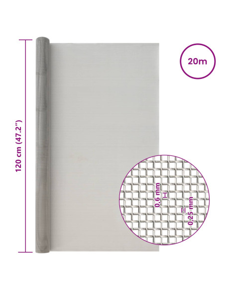Rete per schermatura 120 x 2000 cm 30 Mesh Argento