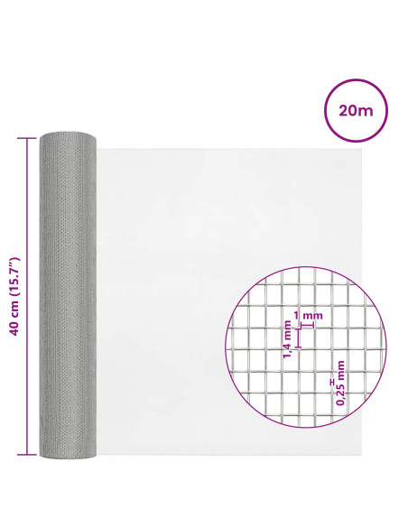 Rete per schermatura 40 x 2000 cm 18 Mesh Argento