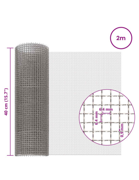 Rete per schermatura 40 x 200 cm 3 Mesh Argento