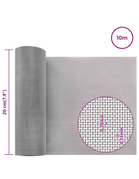 Rete per schermatura 20 x 1000 cm 60 Mesh Argento