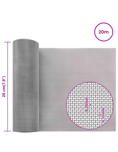 Rete per schermatura 20 x 2000 cm 60 Mesh Argento