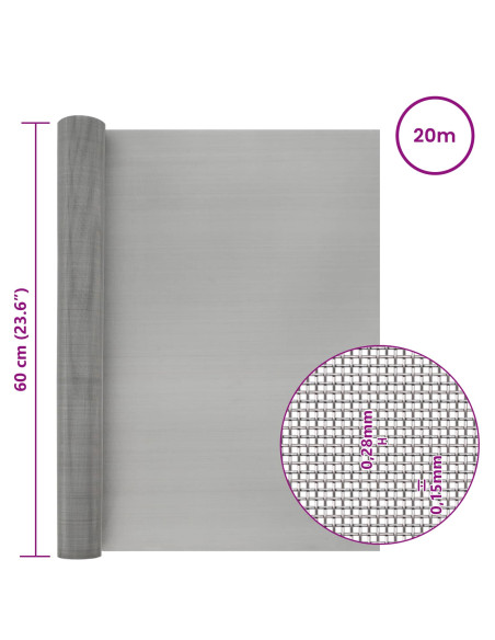 Rete per schermatura 60 x 2000 cm 60 Mesh Argento