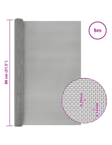 Rete per schermatura 80 x 500 cm 60 Mesh Argento