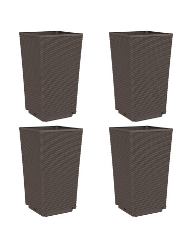 Fioriere da Giardino 4 pz Marrone 32,5x32,5x57 cm in PP