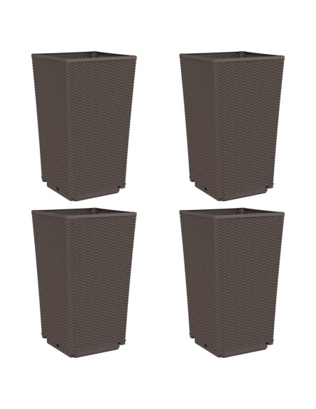 Fioriere da Giardino 4 pz Marrone 32,5x32,5x57 cm in PP
