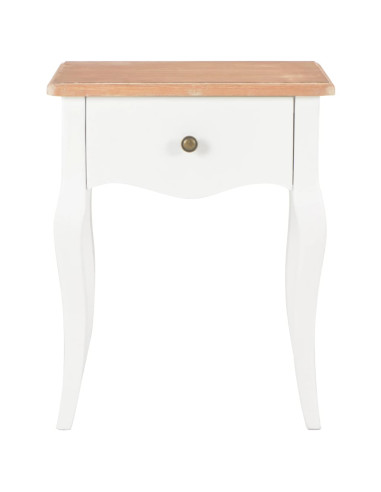 Comodino Bianco e Marrone 40x30x50 cm in Legno Massello di Pino