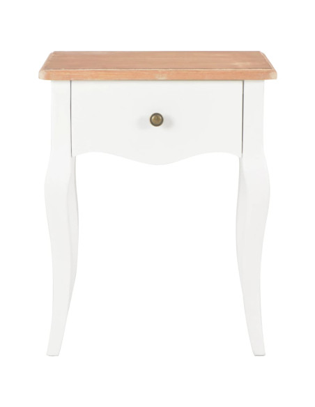 Comodino Bianco e Marrone 40x30x50 cm in Legno Massello di Pino