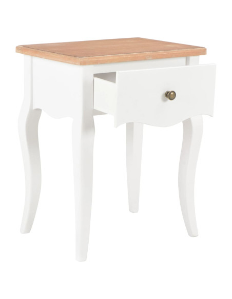 Comodino Bianco e Marrone 40x30x50 cm in Legno Massello di Pino