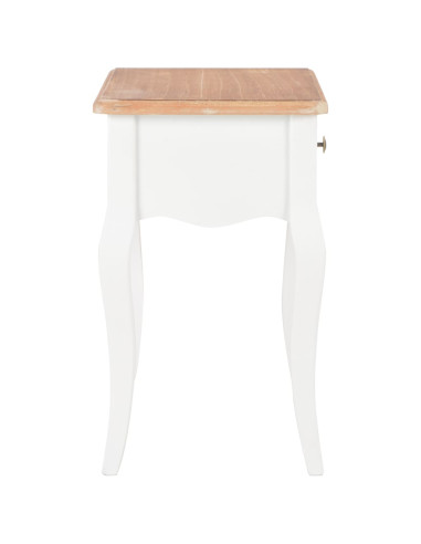 Comodino Bianco e Marrone 40x30x50 cm in Legno Massello di Pino