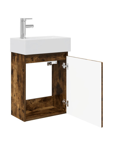 Mobile bagno con rubinetto Rovere Fumo 45,5 x 25,5 x 84 cm